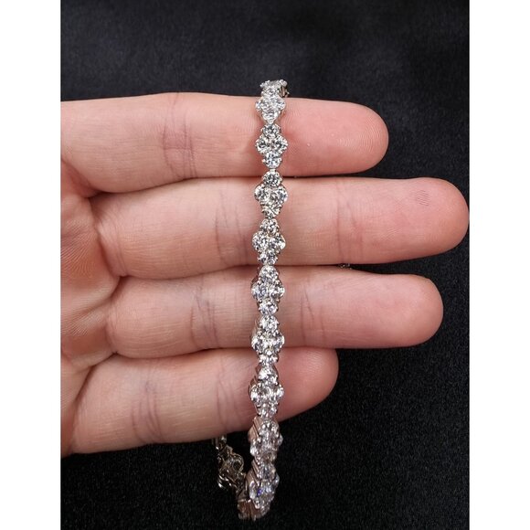 925 Sterling Silver FZN Signed Tennis Bracelet With Round Cubic Zirconia Stones - Picture 4 of 5